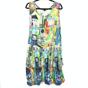 Shana Womens XL Art-to-Wear Crinkle Bubble Hem Tunic Dress Multicolor